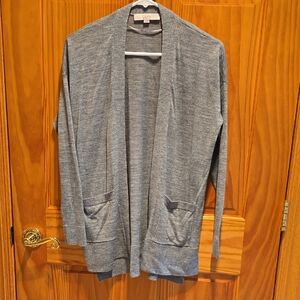 LOFT Gray Knit Cardigan with Branded Neck Label